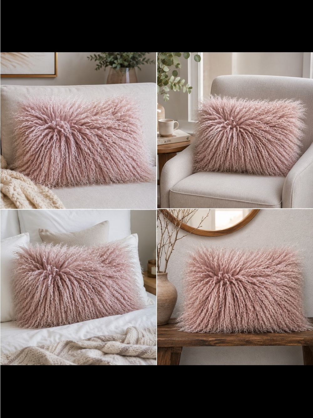 🔥Mongolian Lamb Pillow Dusty Rose Price Firm!